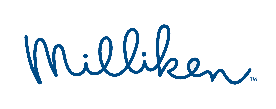 Milliken logo in blue cursive script on a black background.